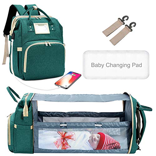 Diaper Bag Backpack with Foldable Baby Bed, Portable Travel