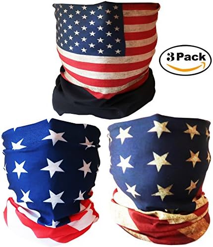 Zombie Skinz 3 Pack of USA Flag Wicking Tube Masks for Men and Women Outdoor Face Shield Headwear Headband Bandana Sports Scarf Tubular UV Shield Design for Workout Fishing Running Motorcycles