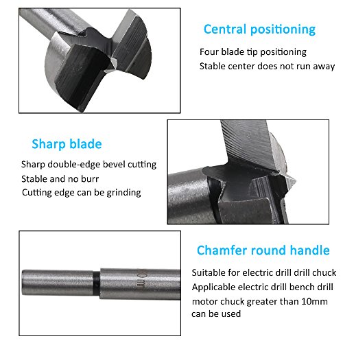 Dayree 5pcs Forstner Drill Bits 15mm-35mm High-Speed Steel Woodworking Hole Bits Reaming Hinge with Round Shank for Wood Plastic Particle Board and Other Cork - Thumbnail 2