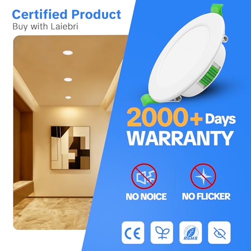 Laiebri Pack of 10 Pack Recessed LED 230 V White - Ceiling Spotlights IP44 - Recessed Ceiling Spotlights Ø68-80 mm, 2700 K/4000 K/6500K Ceiling Light LED Ceiling Light for Bathroom Kitchen