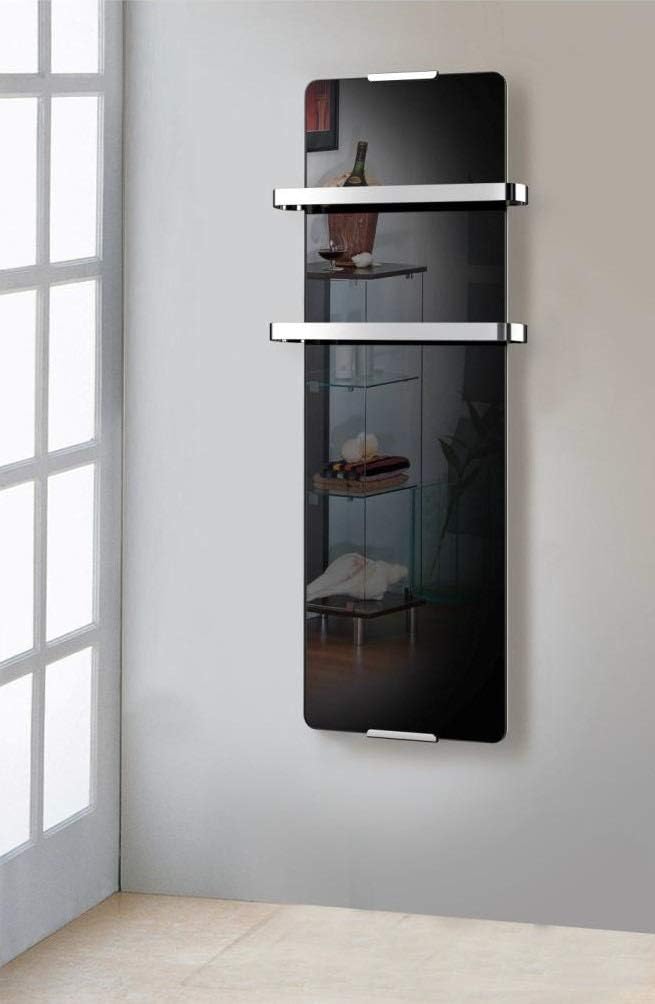 CHEMIN'ARTE Radiator Towel Heater, 600W IP24, with 2 Aluminium Towel Rails - 46x6x90cm - Extra Slim, Black, 90 x 6 x 46 cm - Image 4