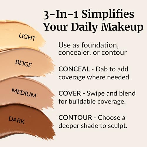 Vibriance Complexion Sticks - Foundation for Mature Skin - Sheer, Buildable Coverage Face Makeup Foundation for Older Women - 3-in-1 Base, Contour, Concealer - Natural Beige