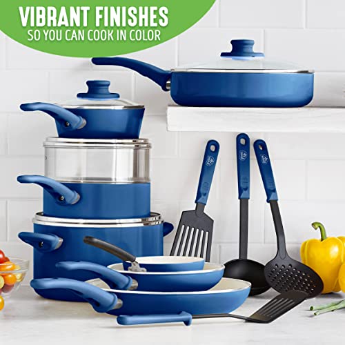 GreenLife Soft Grip Healthy Ceramic Nonstick, 16 Piece Cookware Pots
