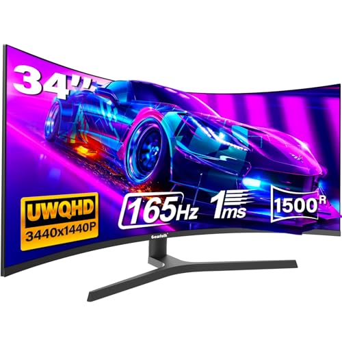 Gawfolk 34 Zoll Ultrawide Curved Gaming Monitor 165Hz UWQHD PC Bildschirm