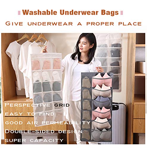 AARainbow Dual-Sided Hanging Closet Organizer with Pocket for Underwear Stocking Toiletries Accessories Bra Dresser Panty Socks Drawers Home Basics 15.7 in31.5 in(1Gray+1B-Gray+1Beige+1B-Beige)