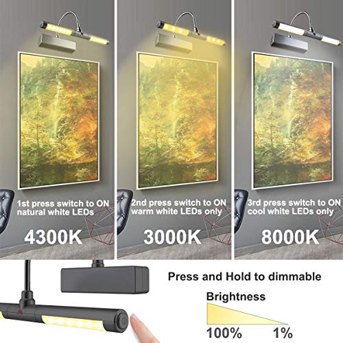 LUXSWAY Battery Operated Picture Light,Wireless Remote Painting Light,3 Modes Dimmable Art Display Light,180 Rotatable Light Head and Timer Lighting up for Painting Frame Portrait Art-Black