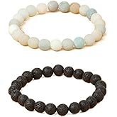 OAIITE 2Pcs 8mm Natural Semi-Precious Gemstones Bracelet Elastic Natural Stone Yoga Healing Crystals Beads Bracelet Bangle Set