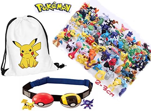 Pokemon Toys Value Pack Combo: 50 Pokemon Figures + Clip &amp; Carry Kids adjustable pokemon Belt &amp; two Poke Balls+ Pikachu Backpack, Complete Pokemon Set Perfect Gift