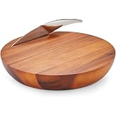 nambe Harmony Cheese Board with Knife | Made of Acacia Wood and Stainless Steel | 12 Inch Serving Set | Charcuterie and Butter Board | Serving Platter Hostess Gift in Box | Designed by Wei Young