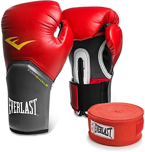 Everlast Pro Style Elite Training Boxing Gloves (Red, 16oz) with Red Hand Wraps