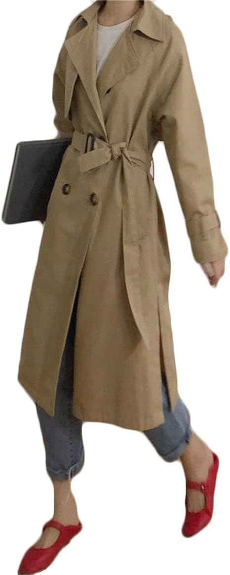 Amazon ヤンーチ レディース スプリング コート 春 トレンチコート アウター ロング丈 コート ゆったり ベルト付き シンプル 通勤 ビジネス 大きいサイズ きれいめ ファション コート ジャケット 通販