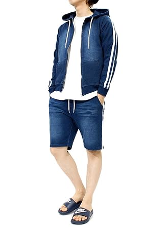 Amazon セットアップ メンズ スウェット デニム サイドライン