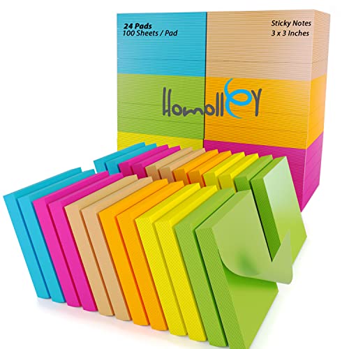 (24 Pads) Sticky Notes 3x3 in 100 Sheets/Pad, SelfSticky Note Pads, 6