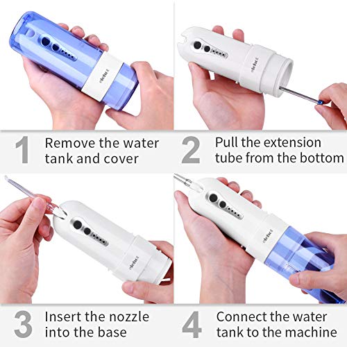 ELEHOT Water Flosser Professional Cordless Dental Oral Irrigator 4 Modes Portable for Home & Travel with 4 Replacement Nozzles (white)