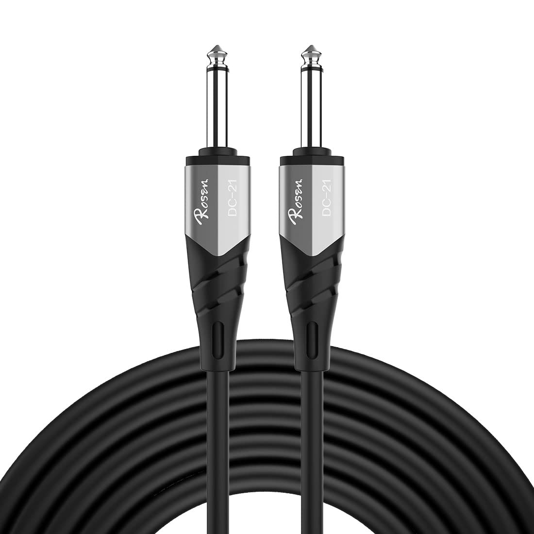 Rosen Instrument Cables for Electric Guitar Electric Mandolin, Pro Audio, Straight-Straight Angle, 3M, Black, 1 Pack, DC-21