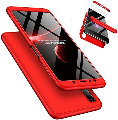 Samsung Galaxy A7 2018 Case, Laixin 360° Full Body PC Protective Skin Cover with Tempered Glass Screen Protector Film Anti-fingerprint Shockproof Plastic Hard Phone Shell (Red)