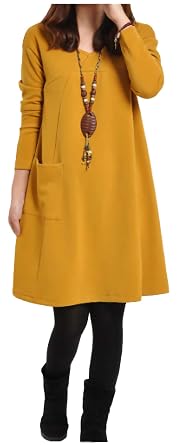 【クリックで詳細表示】[パリド] Aライン Vネック チュニック ワンピース 長袖 ひざ丈 S ～ 3XL レディース