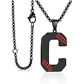 Baseball Initial Necklace for Boys Men A-Z Letter Necklaces Chain Stainless Steel Pendant with Accessories Sport Charm Baseball Gifts for Team Player Athlete Lover Fans…