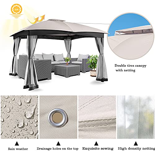 FAB BASED 10x12 Gazebo for Patio, Double Vent Canopy Gazebo with Netting, Screen Patio Gazebo