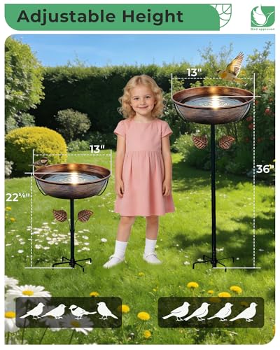 OUISJYER 3" Deep Metal Bird Bath for Outdoors, Removable 13" Dia Bowl with Stable Upgrades Stake, Easy to Clean Birdbaths for Garden Yard Lawn Decor 1.4 Gallon