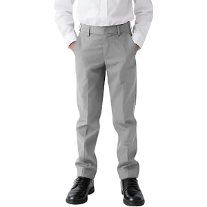 Trasign Boy Dress Pants Kids School Uniform Pants Teens Flat Front Trousers | adjustable waist, flat front pants, husky unifo