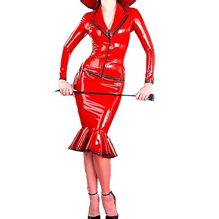 100% latex damen sexy kleid aus Red latex kleidung Zipper SM Maid Cosplay Kostüm sexy Latex anzug