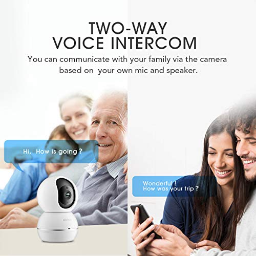 konke Wireless IP Camera, Konke 1080P HD WiFi Smart Home PTZ Security Camera with Cloud Storage, Two-Way Audio, Motion Detection, Night Vision, White