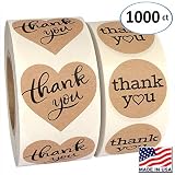 1000 Pack, Heart Love Shape Kraft Paper Thank You Adhesive Label, Complete Bundle, 1.5" Heart Shaped Stickers & 1.25" Round Adhesive Labels