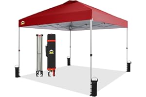 CROWN SHADES 10x10 Pop Up Canopy, Patented Center Lock One Push Tent Canopy, Newly Designed Storage Bag, 8 Stakes, 4 Ropes, Red