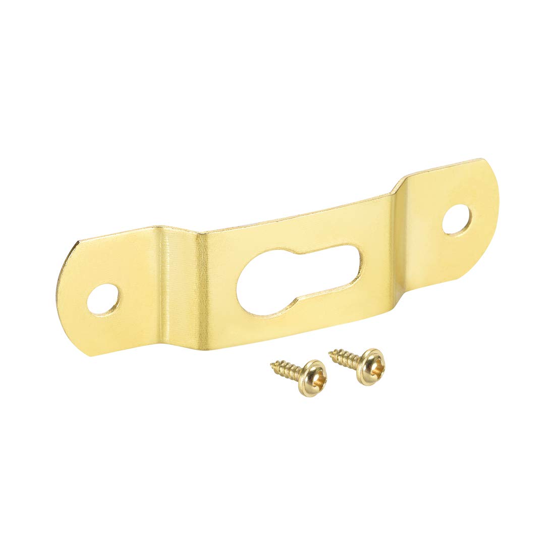 sourcing map Keyhole Hanging Plate, 56mm x 15mm Single Hole Hook for Picture Frames with Screws, 20 Pcs (Golden)