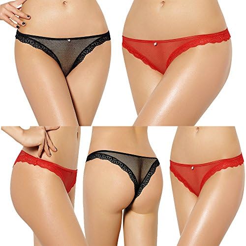 OHYEAHNY 2 Pack Women’s Low Waist Mesh Floral Lace Brief–Elastic Sexy Transparent Panties