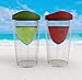 Wineova Plastic Wine Glasses with Lid, 10 Ounze, Set of 2, with Red and Green Drink-through Lid