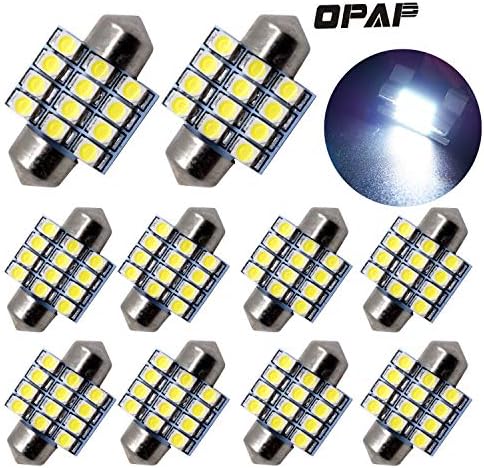 OPAP Festoon LED Reading License White Light, LED Dome Interior Light 3021, DE3021, 3022, DE3022, 3175, DE3175, 6428, DE6428, 6430, DE6430(Pack of 10) (28mm)