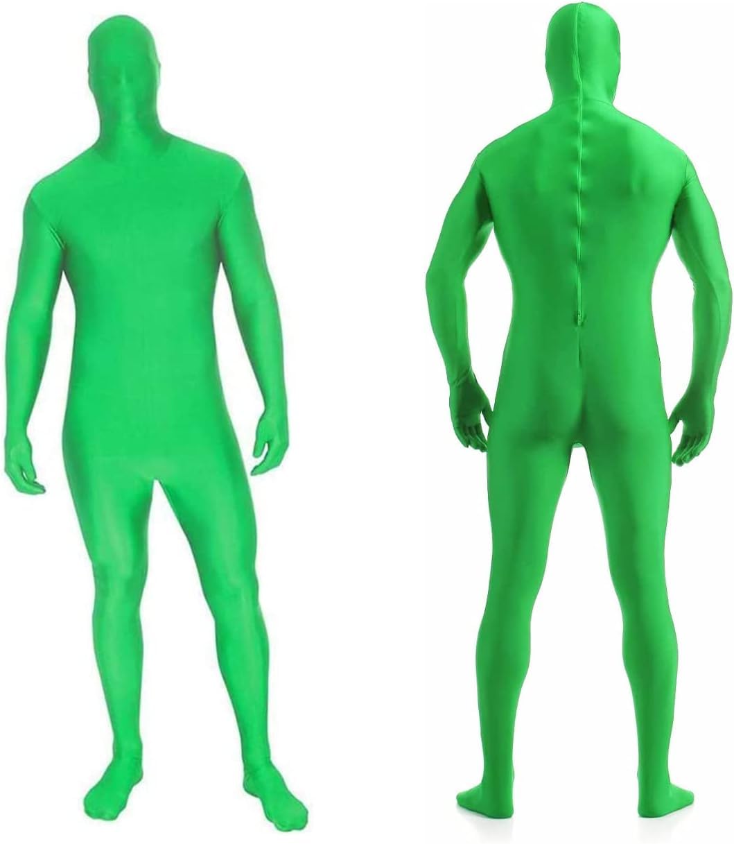 BOLLUMA Photography Chromakey Green Screen Body Suit, Unisex Adult Green Bodysuit Stretch Costume for Photo Studio Video Special Effect Live Streaming, Fit for 175cm-185cm / 5.74ft-6.07ft Height