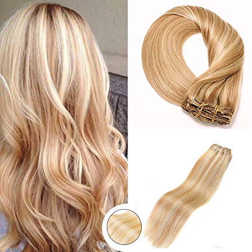 Amazon Com Clip In Hair Extensions Blonde Highlight Human Hair