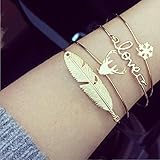 Yesido. Cute Simple Leaf Antlers Deer Head LOVE Snowflake Bangle Set Christmas Gift