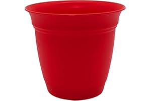 The HC Companies 6 Inch Eclipse Round Planter with Saucer - Indoor Outdoor Plant Pot for Flowers, Vegetables, and Herbs, Strawberry Red