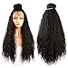 Helene Glueless Lace Front Wigs Long Curly Natural Wave Realistic Looking Synthetic Lace Front Wig Natural Hairline Heat Resistant Fiber Wig for Women with Baby Hair (24 Inch Black Color)