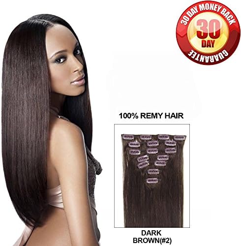 HESA Clip in Human Remy Hair Extension Full Head Straight 7pcs per Set 110g 20 Inches Dark Brown
