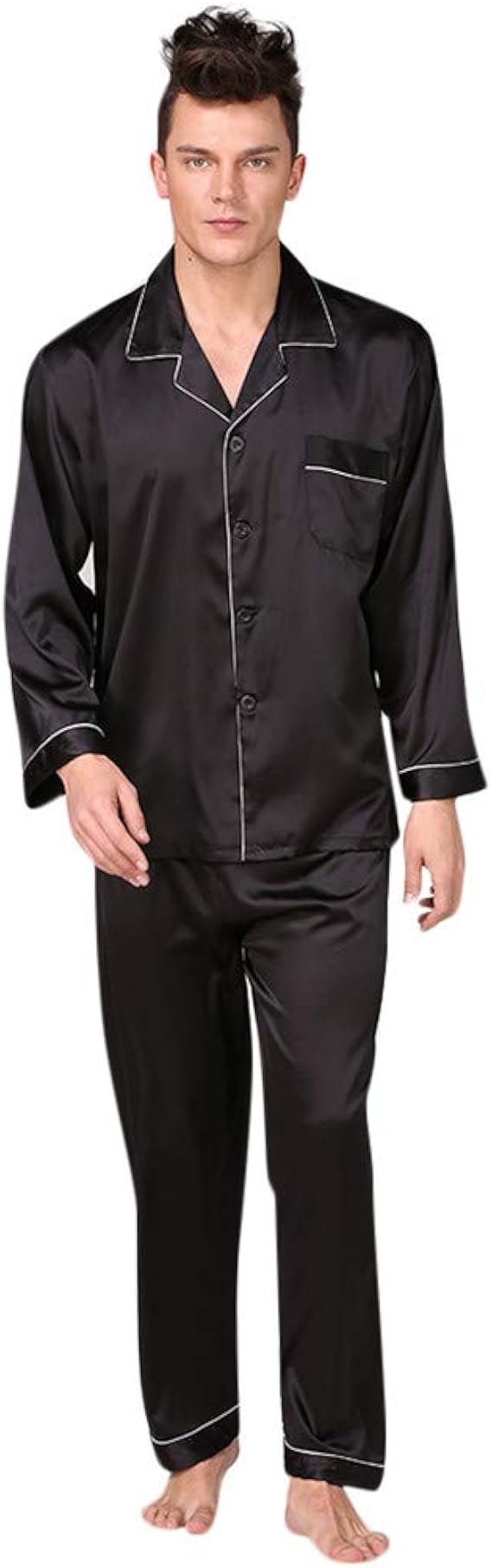 Amazon Jincheng665 上下セット ズボン パジャマ メンズ 前開き パンツ 長ズボン パーカー カジュアル Tシャツ インナー シャツ 無地 部屋着 ルームウェア 長袖 かっこいい ボトムス パジャマ 通販