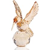 DLXK Crystal Glass Hummingbird Figurine Gold Tiny Bird Statue Hand Blown Glass Animal Sculpture Collectible Paperweight Gift for Women