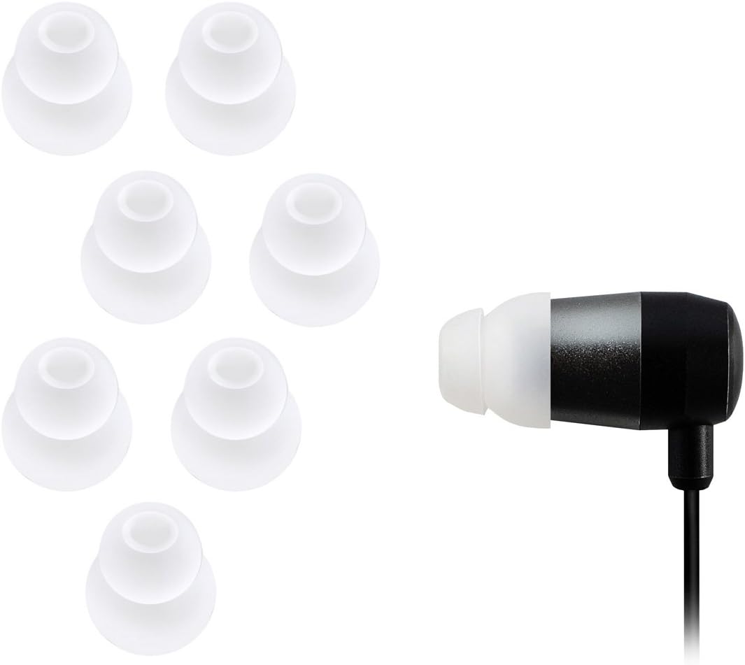 Xcessor Dual Flange Conical Replacement Silicone Earbuds 4 works (Set of 8 Pieces). Compatible With Most in Ear Headphone Brands. Size: MEDIUM. Color: Transparent