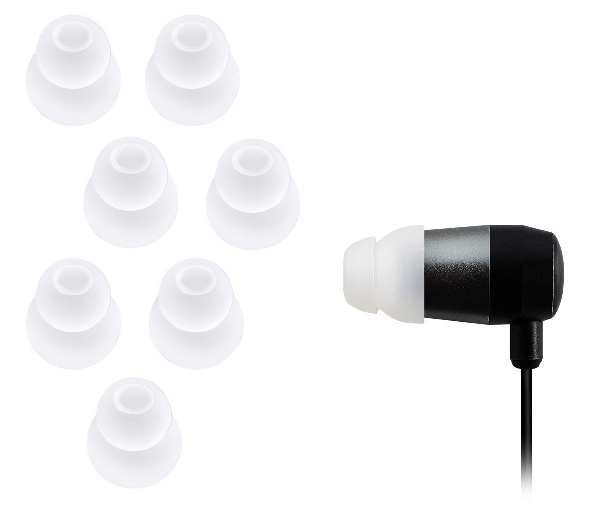 Xcessor Dual Flange Conical Replacement Silicone Earbuds 4 Pairs (Set of 8 Pieces). Compatible With Most in Ear Headphone Brands. Size: MEDIUM. Color: Transparent