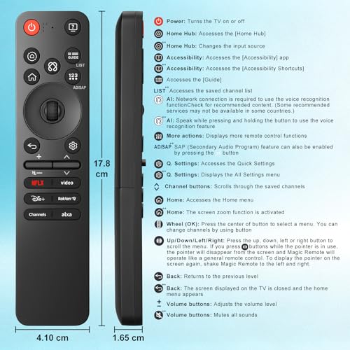 Replacement Magic-Remote-Control for-LG Smart TV, Voice Remote Control Compatible with LG 2019-2025 OLED QNED UHD and 4K TVs, Replaces MR25GA MR24 MR23 MR22 MR21 MR20 MR19 Series