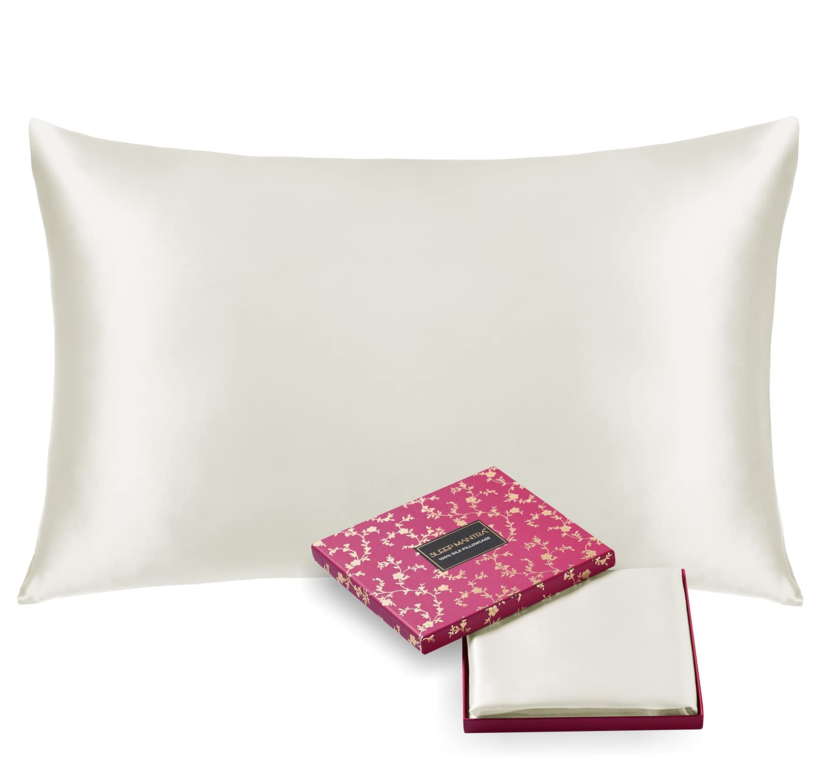 World's Softest, Smoothest, Natural 100% Silk Pillowcase for Hair & Skin, Machine Washable, 22 Momme Mulberry Silk, Both Sides (King, Natural White)