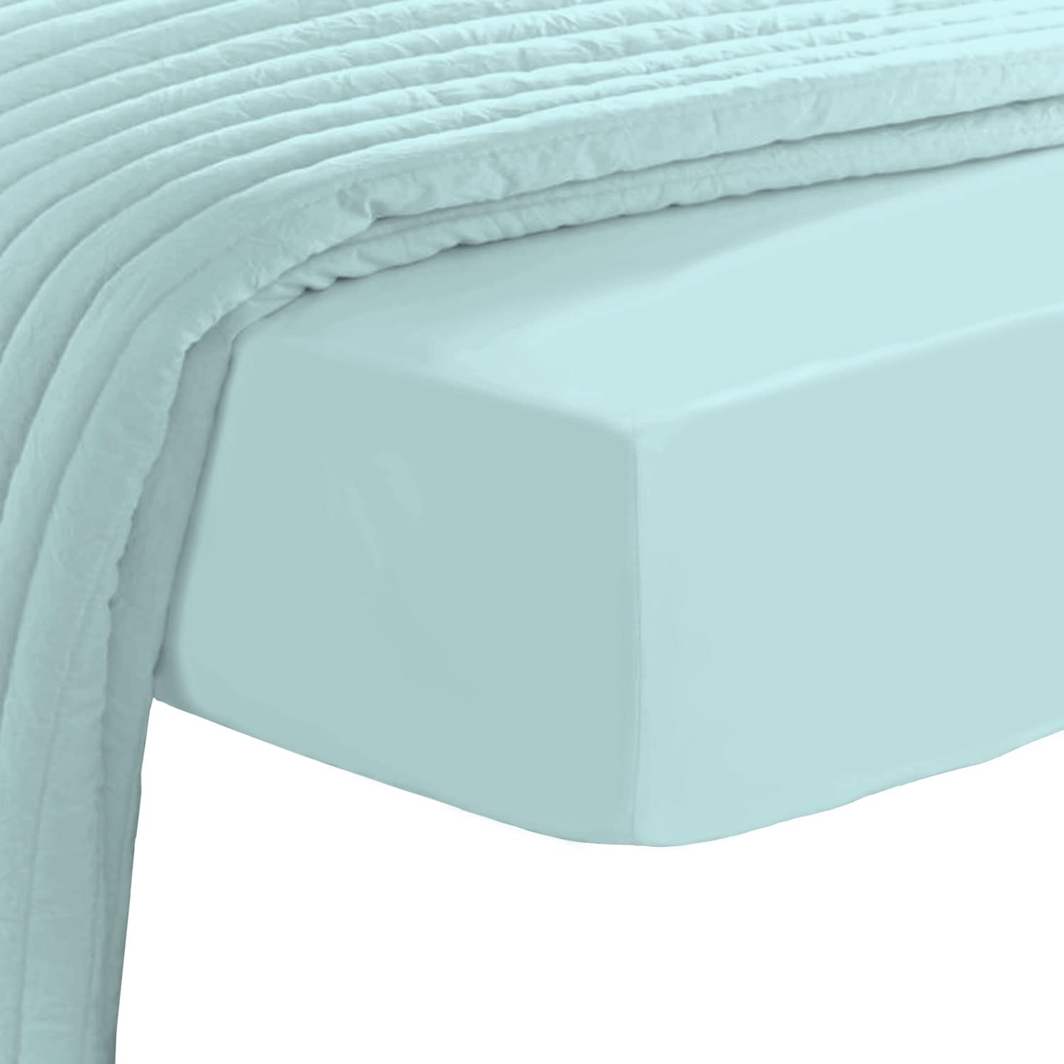 Pizuna Luxury Cotton Super King Fitted Sheet Baby Blue, 800 Thread Count 100% Long Staple Cotton Fitted Sheet 180x200 cm, Sateen Weave Superking Fitted Sheet Extra Deep 40 cm Fit - 1 PC