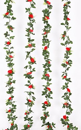Yatim 2 Pack 15.7 FT Fake Rose Vine Flowers Plants Artificial Flower Home Hotel Office Wedding Party Garden Craft Art Decor Red