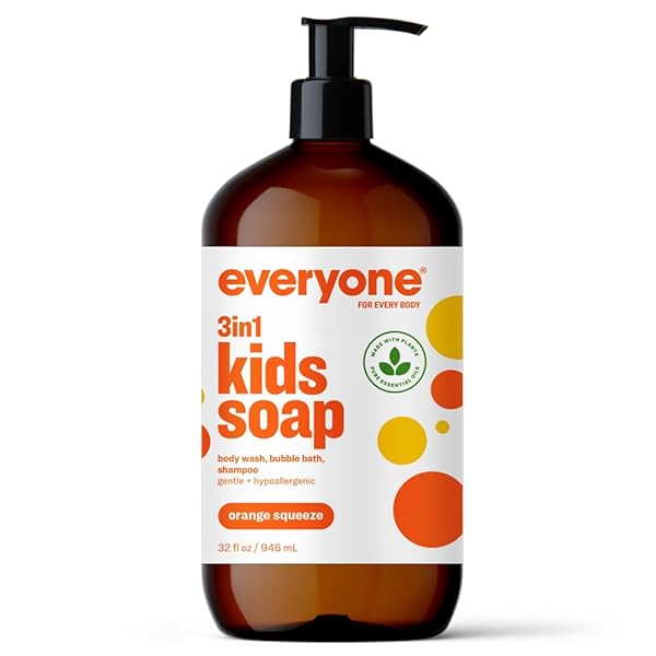 EVERYONE 3-IN-1 KIDS SOAP, BODY WASH, BUBBLE BATH, SHAMPOO, 32 OUNCE (PACK OF 1), ORANGE SQUEEZE, MADE WITH ESSENTIAL OILS FOR TODDLERS, TWEENS AND TEENS