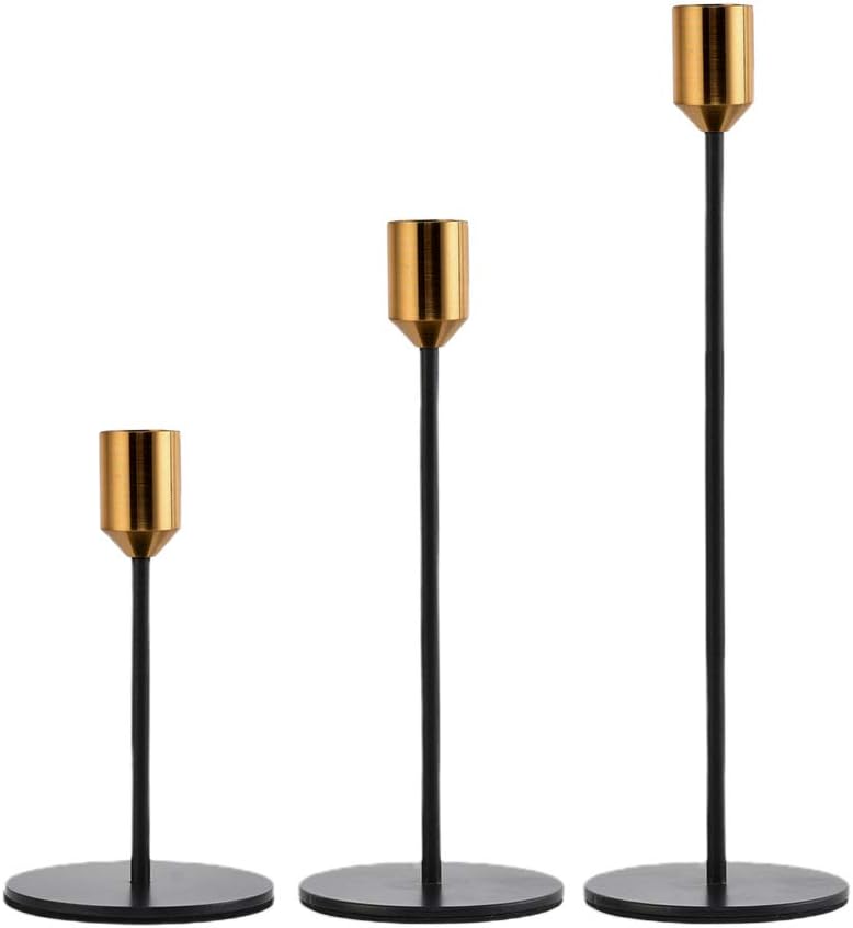 TANGPAI Candle Holder, Black Tall Candlestick Holders, Set of 3 Metal Modern Decor Candle Stands for Taper Candles, Fits 3/4 Inch Thick Candles, Home Decor Centerpiece for Dining Table, Living Room