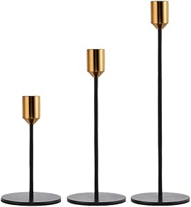 TANGPAI Candle Holder, Black Tall Candlestick Holders, Set of 3 Metal Modern Decor Candle Stands for Taper Candles, Fits 3/4 Inch Thick Candles, Home Decor Centerpiece for Dining Table, Living Room